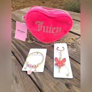 Juicy Couture Los Angeles California Fuschia Pink Heart Shaped Crossbody Bundle